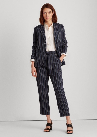 Women's Ralph Lauren Striped Cotton-Linen Pants | 024837FGE